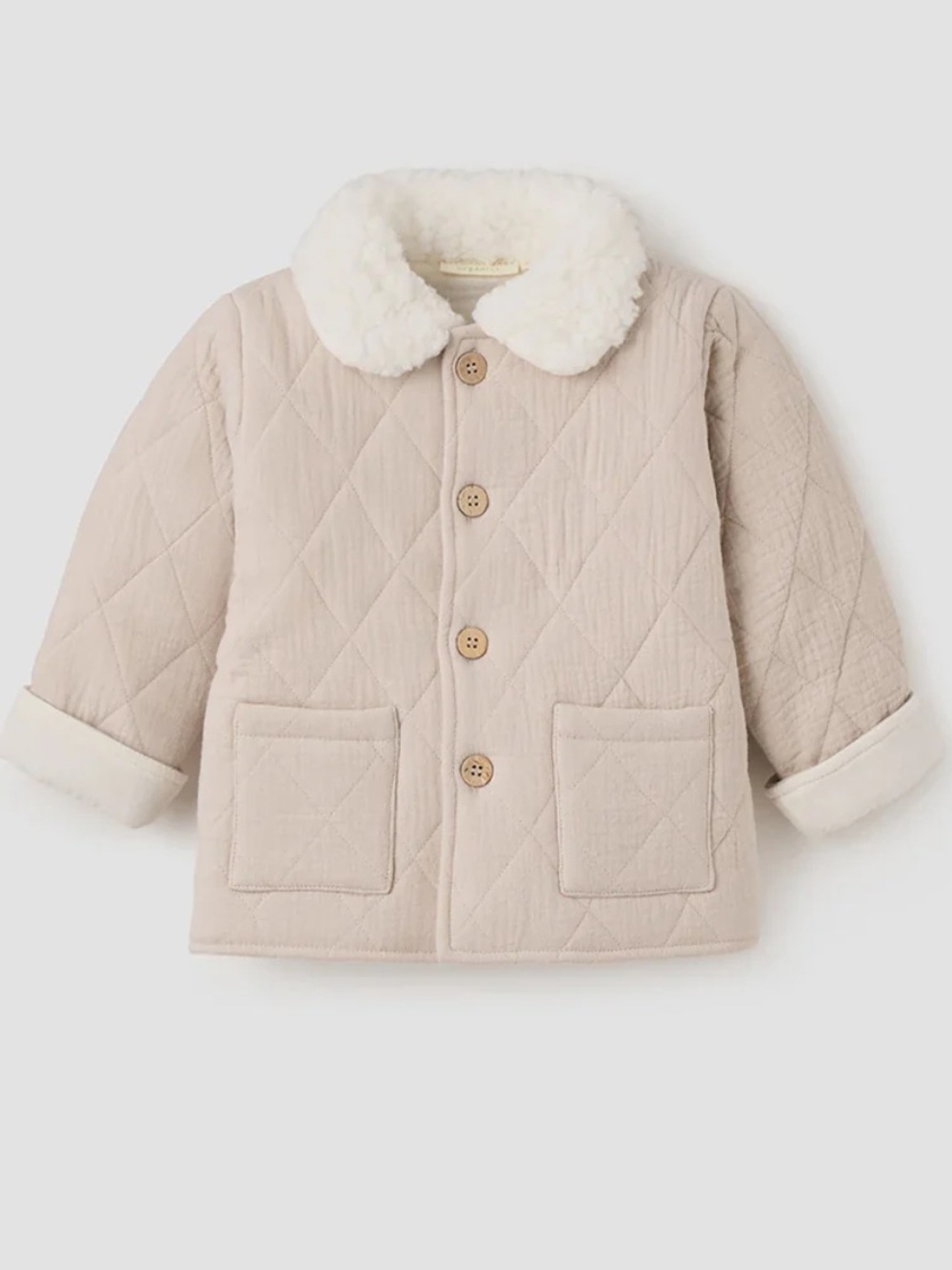 Elegant Baby Taupe Organic Muslin Quilted Baby Jacket